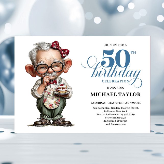 Retro Funny Man 50th Birthday Bash Humor Invite Einladung (Retro Funny Man 50th Birthday Bash Humor Invite)