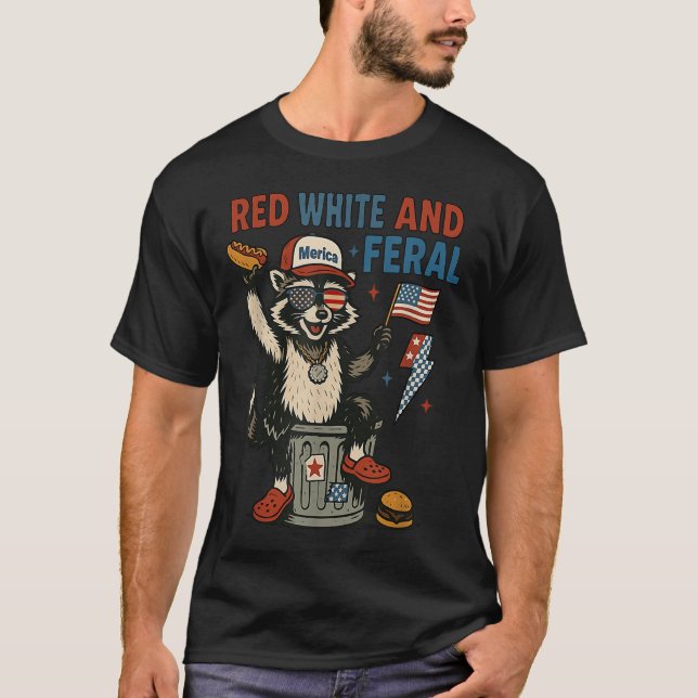 Retro Funny Merica Raccoon 4th Of July Red White A T-Shirt (Vorderseite)