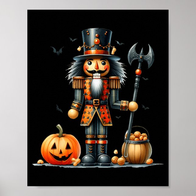 Retro Funny Nutcracker And Pumkins Hallothanksmas  Poster (Vorne)