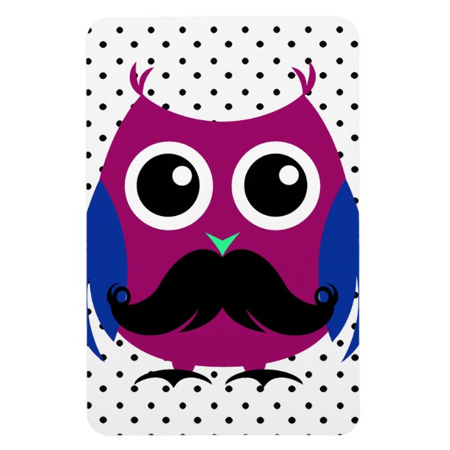 Retro Funny Owl mit Handlebar Mustache Magnet (Vertikal)