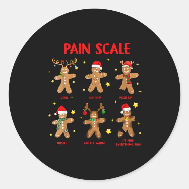 Retro Funny Pain Scale Gingerbread Nurse Christmas Runder Aufkleber (Vorderseite)