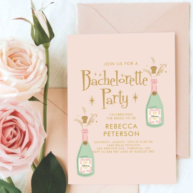 Retro Funny Peach Champagne Junggeselinnen-Abschie Einladung (Von Creator hochgeladen)