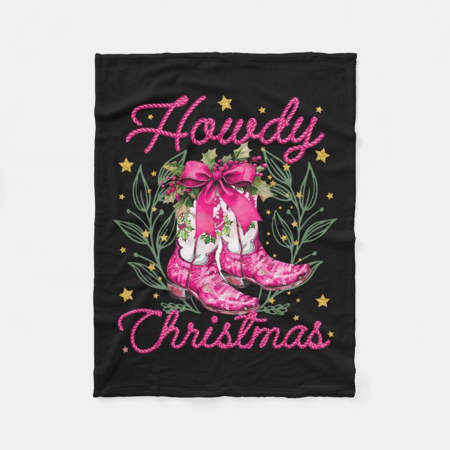 Retro Funny Pink Howdy Weihnachts-Western Stiefel  Fleecedecke (Vorderseite)