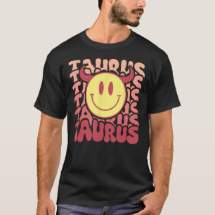 Retro Funny Smile Taurus Zodiac Sign April Mai Bir T-Shirt