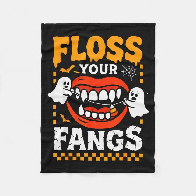 Retro Funny Teeth Floss Your Fangs Dentist Soky Ha Fleecedecke (Vorderseite)