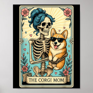 Retro Funny The Corgi Mama Tarot Card Skeletthalle Poster