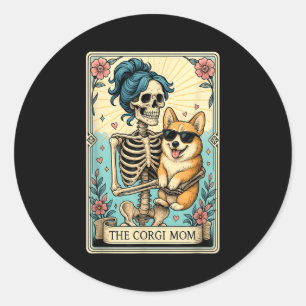 Retro Funny The Corgi Mama Tarot Card Skeletthalle Runder Aufkleber
