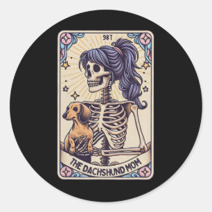 Retro Funny The Dackel Mama Tarot Card Skelett Runder Aufkleber