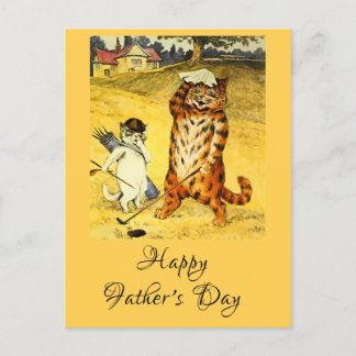 Retro Funny Vatertag Golfing Cat & Caddie Feiertagspostkarte