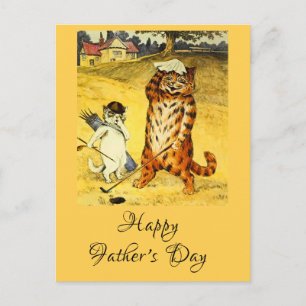 Retro Funny Vatertag Golfing Cat & Caddie Feiertagspostkarte