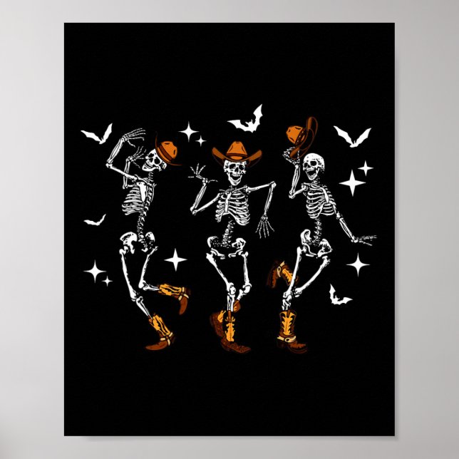 Retro Funny Western Tanzen Skelett Halloween Kuh Poster (Vorne)