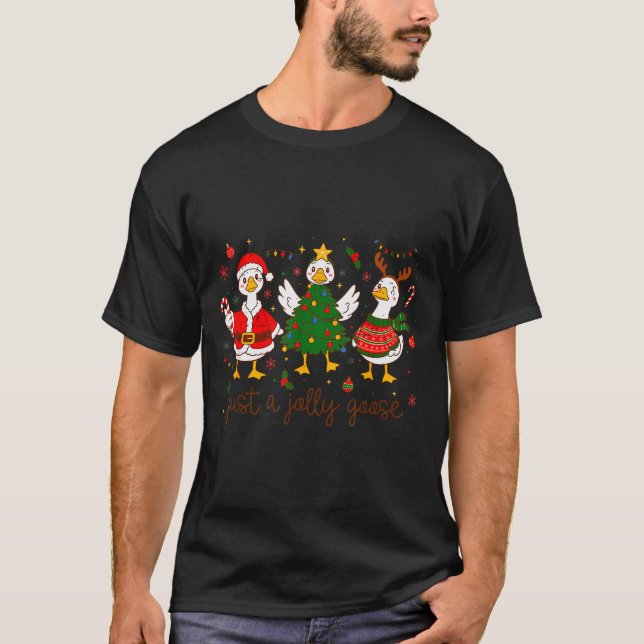 Retro Funny Xmas Just A Jolly Goose Santa Christma T-Shirt (Vorderseite)