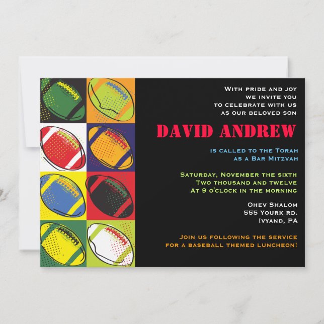 Retro Fußball-Themed Bar-Schläger Mitzvah Einladung (Vorderseite)
