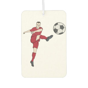 Retro-Fußballspieler, der den Ball Volley tritt Ak Autolufterfrischer