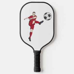 Retro-Fußballspieler tritt Ball Volley Aktion Gra Pickleball Schläger