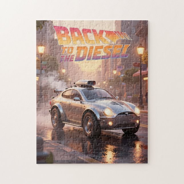 Retro Future City Cruiser bei Dämmerung Puzzle (Vertikal)