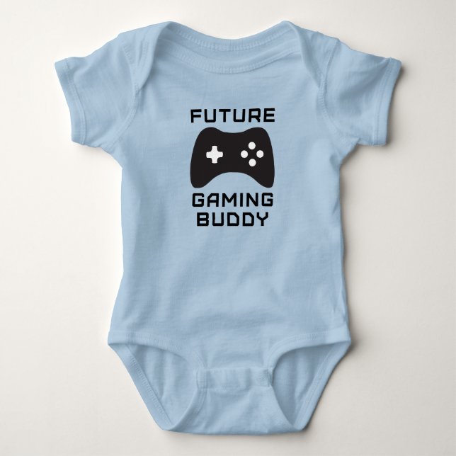Retro Future Gaming Buddy Blue Bodysuit Baby Gift Strampler (Vorderseite)