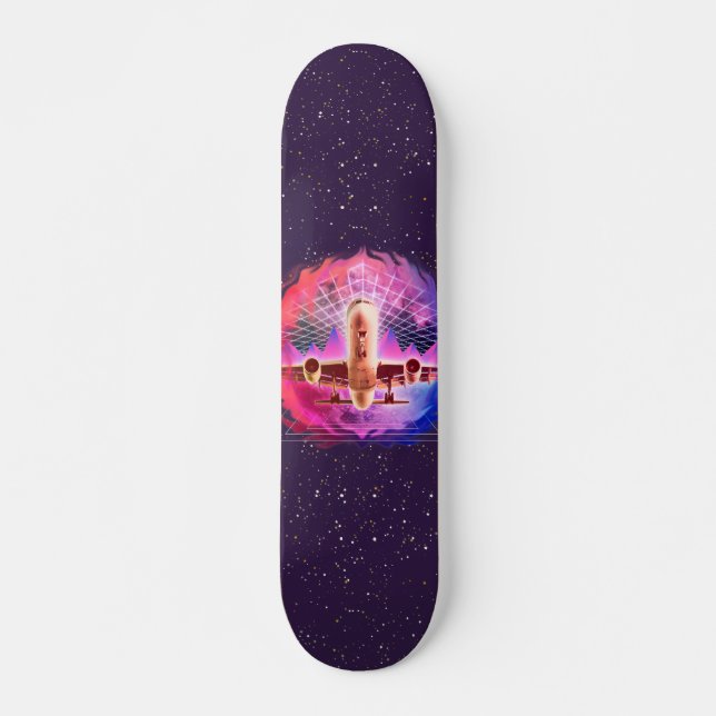 Retro Futurism Flugzeug Synth Wave 80er Cosmic     Skateboard (Vorne)