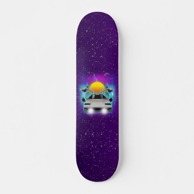 Retro Futurismus fliegendes Auto-Raumschiff Synth  Skateboard (Vorne)