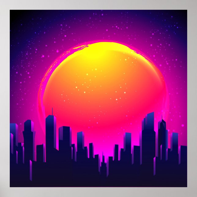 Retro Futurismus. futuristische Synth-Wave-Illustr Poster (Vorne)
