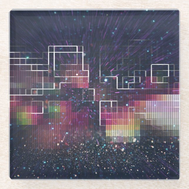 Retro Futurismus: Neon Geometric der 80er Jahre Glasuntersetzer (Vorderseite)