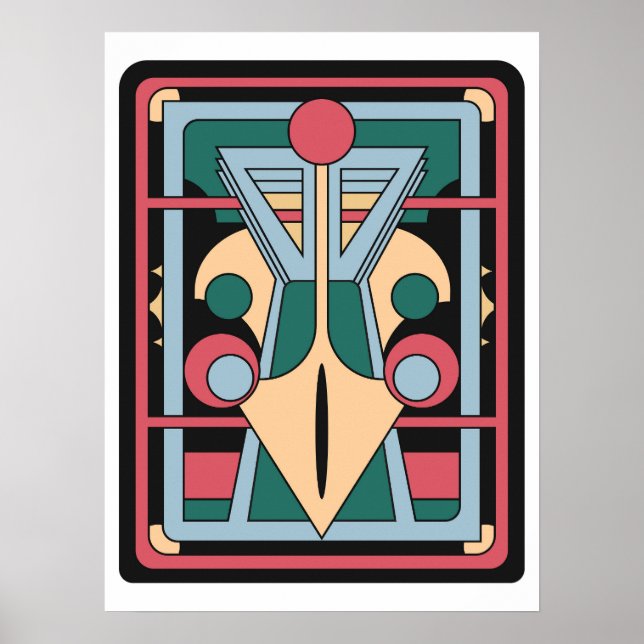 Retro Futurist Art Deco Geometric Peacock Poster (Vorne)