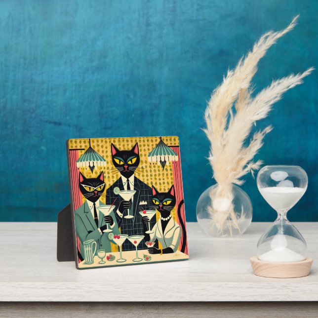 Retro Futuristic Black Cat Martini Club Fotoplatte (InSitu)