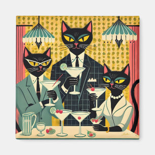 Retro Futuristic Black Cat Martini Club Magnet