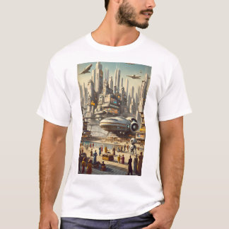 Retro-Futuristic Bustling Spaceport SciFi T-Shirt