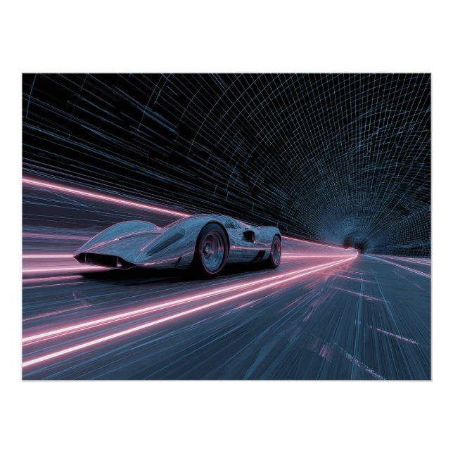 Retro Futuristic Car Racing Neon Grid Poster (Vorderseite)