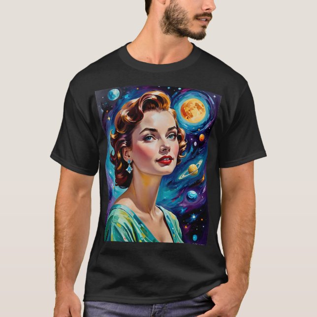 Retro Futuristic Cosmic Beauty Art T-Shirt (Vorderseite)