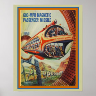 Retro Futuristic Flying Fish Passagier Missile Poster
