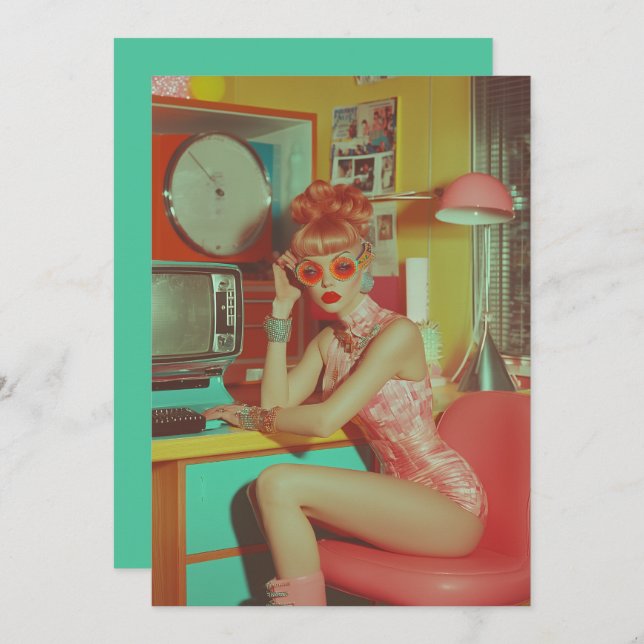 Retro Futuristic Glam Ästhetik Einladung (Vorne/Hinten)