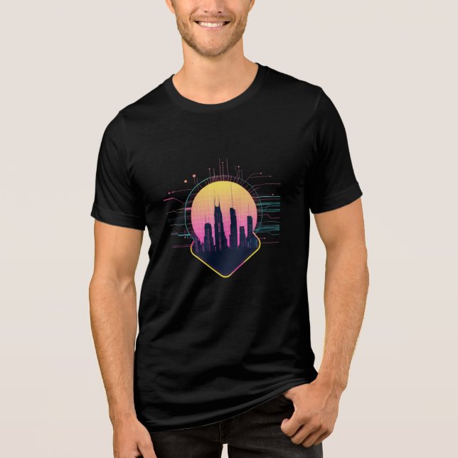 Retro Futuristic Neon Cityscape Tech Tri-Blend Shirt (Vorderseite)