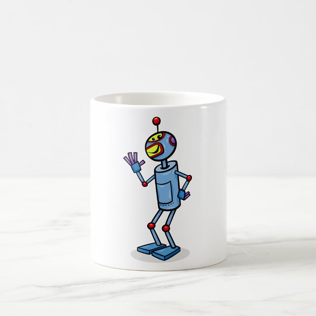 Retro Futuristic Robot Character Waving Kaffeetasse (Von Creator hochgeladen)