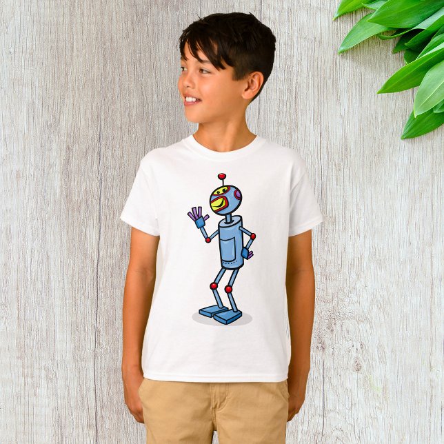 Retro Futuristic Robot Character Waving T-Shirt (Von Creator hochgeladen)