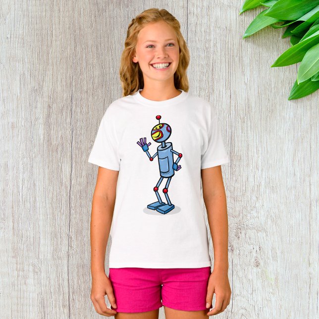 Retro Futuristic Robot Character Waving T-Shirt (Von Creator hochgeladen)