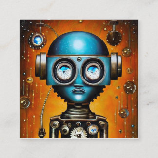 Retro Futuristic Robot Quadratische Visitenkarte