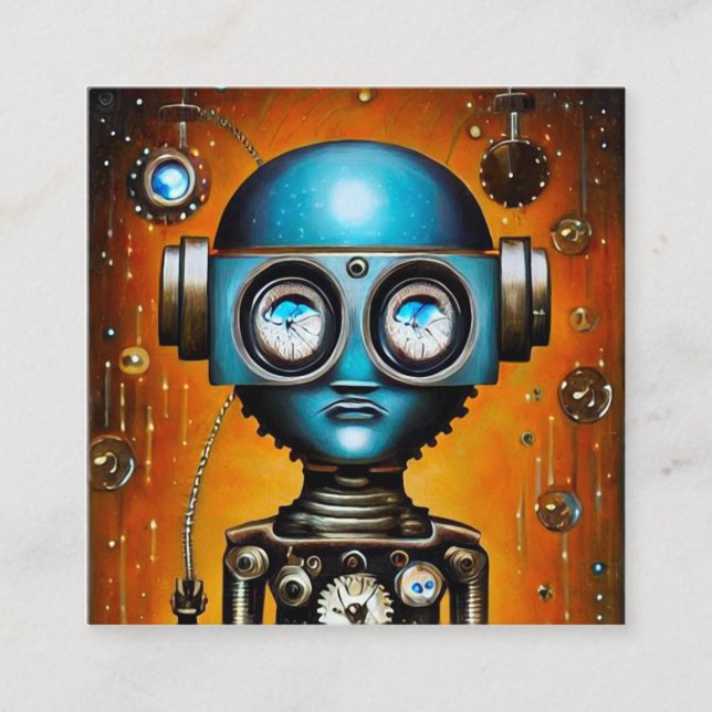 Retro Futuristic Robot Quadratische Visitenkarte (Vorderseite)