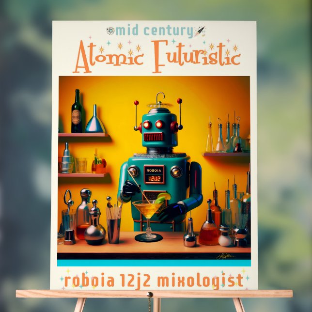Retro Futuristic Robot ROBIA 12J2 Mixologe Acrylschild (Neutral)