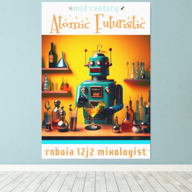 Retro Futuristic Robot ROBIA 12J2 Mixologe Leinwanddruck (Insitu (Holzboden))