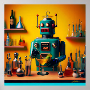 Retro Futuristic Robot ROBIA 12J2 Mixologe Poster