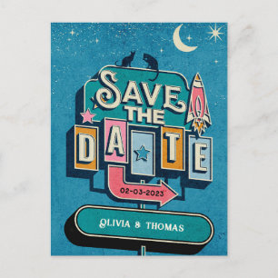 Retro Futuristic Save the Date Sign Wedding Ankündigungspostkarte