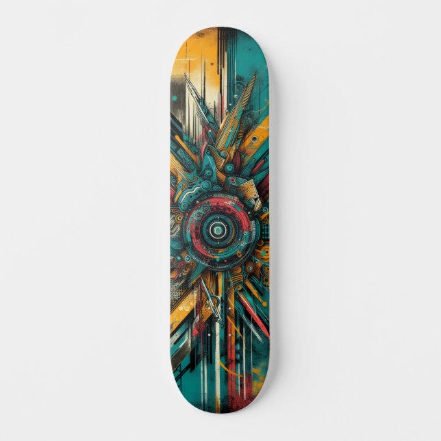 Retro-Futuristic Tech Street Art Skateboard 14 (Vorderseite)