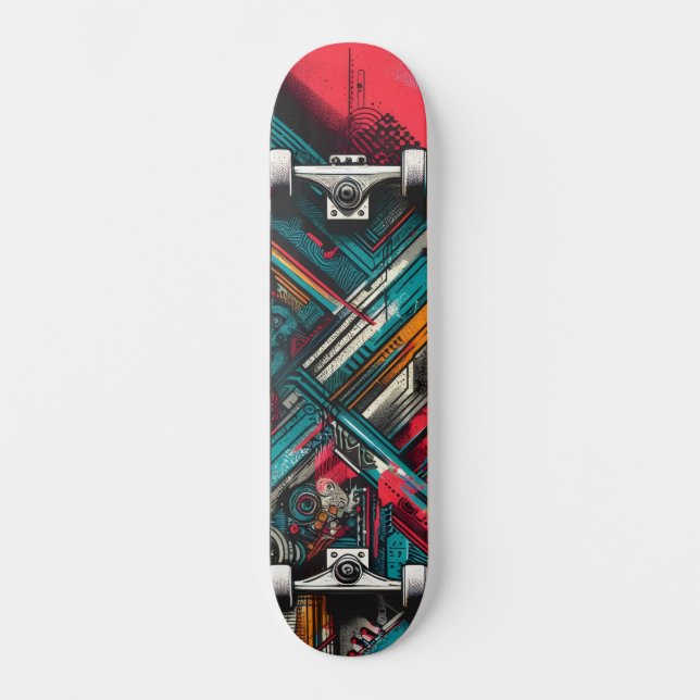 Retro-Futuristic Tech Street Art Skateboard 15 (Vorderseite)