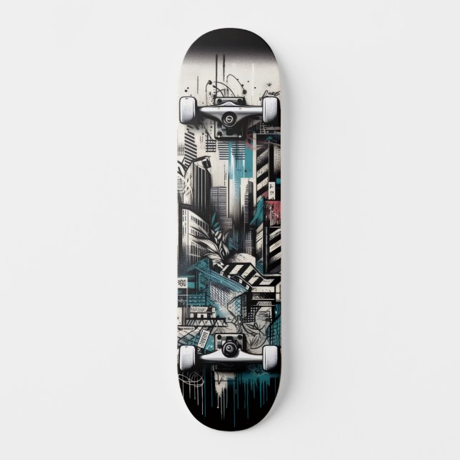 Retro-Futuristic Tech Street Art Skateboard 2 (Vorderseite)