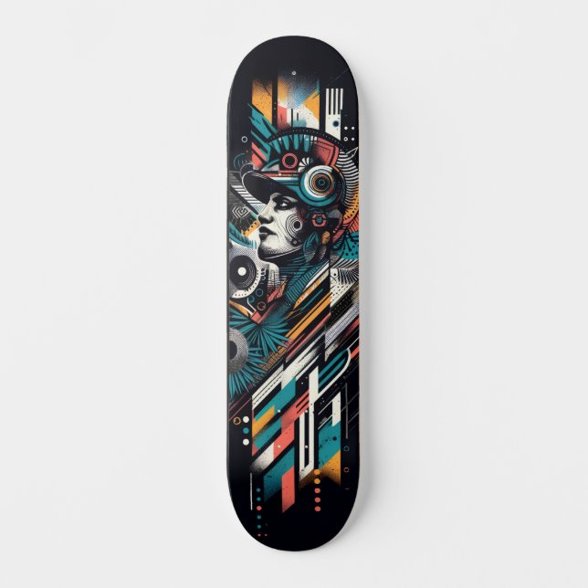 Retro-Futuristic Tech Street Art Skateboard 22 (Vorderseite)