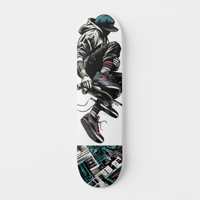 Retro-Futuristic Tech Street Art Skateboard 23 (Vorderseite)