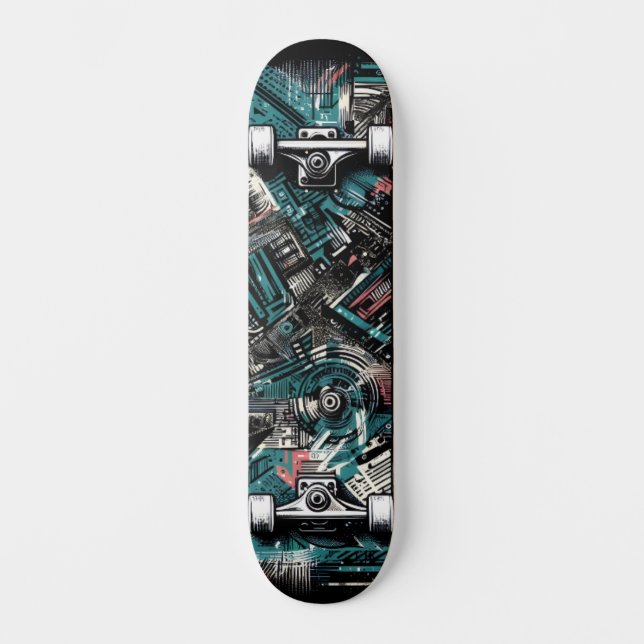 Retro-Futuristic Tech Street Art Skateboard 24 (Vorderseite)