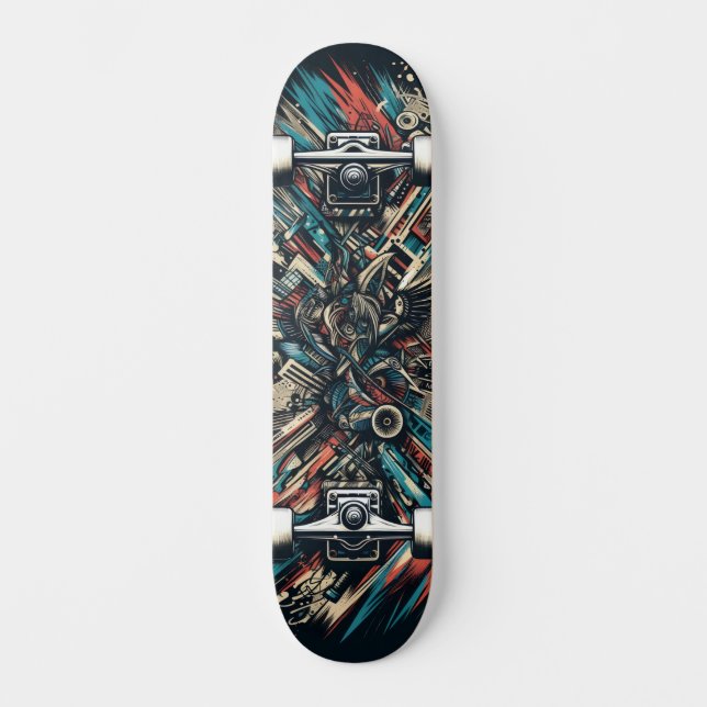 Retro-Futuristic Tech Street Art Skateboard 32 (Vorderseite)